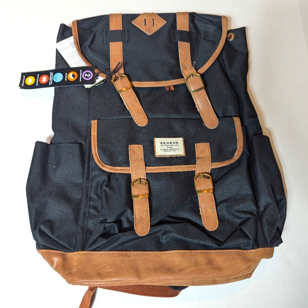 BENRUS Heritage Backpack - Black with Accents of Brown